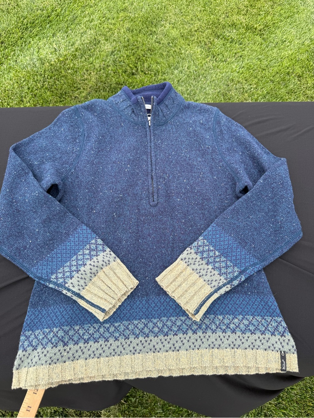 Woolrich Women Medium 1/2  Zip Wool Blend Fair Isle Fisherman Sweater.